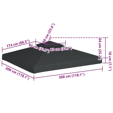 Telo di Ricambio per Gazebo 310g/mÂ² Grigio Scuro 3x3m