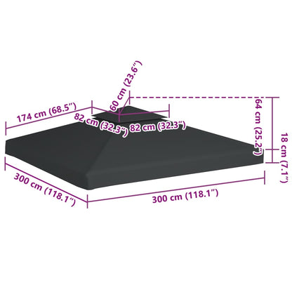 Telo di Ricambio per Gazebo 310g/mÂ² Grigio Scuro 3x3m