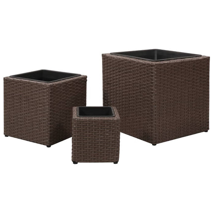 Letti Rialzati da Giardino 3 pz in Polyrattan Marrone