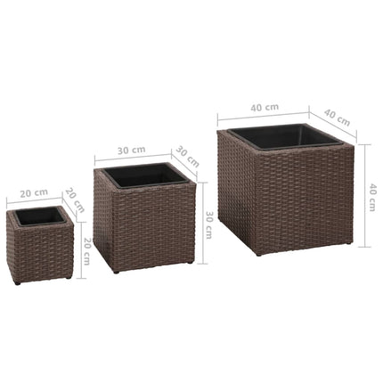 Letti Rialzati da Giardino 3 pz in Polyrattan Marrone