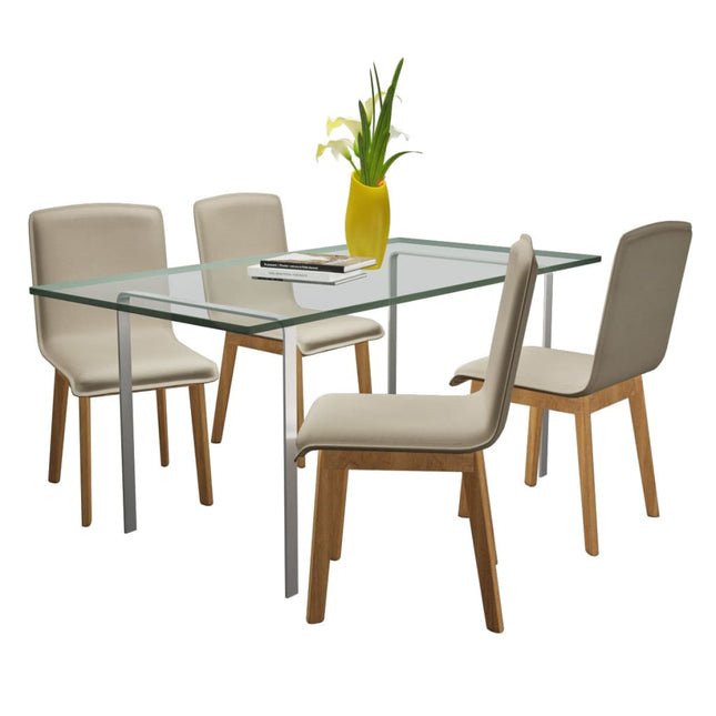 Sedie Pranzo 4 pz Beige in Tessuto e Legno Massello di Rovere