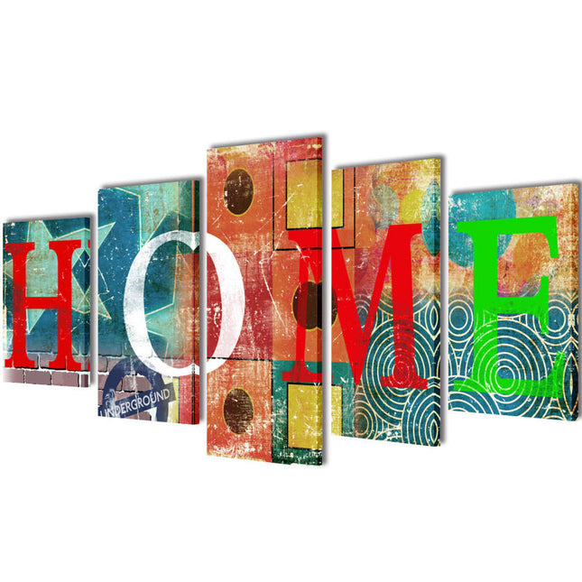 Set Stampa su Tela da Muro 5 pz Design Home Colorato 100x50cm