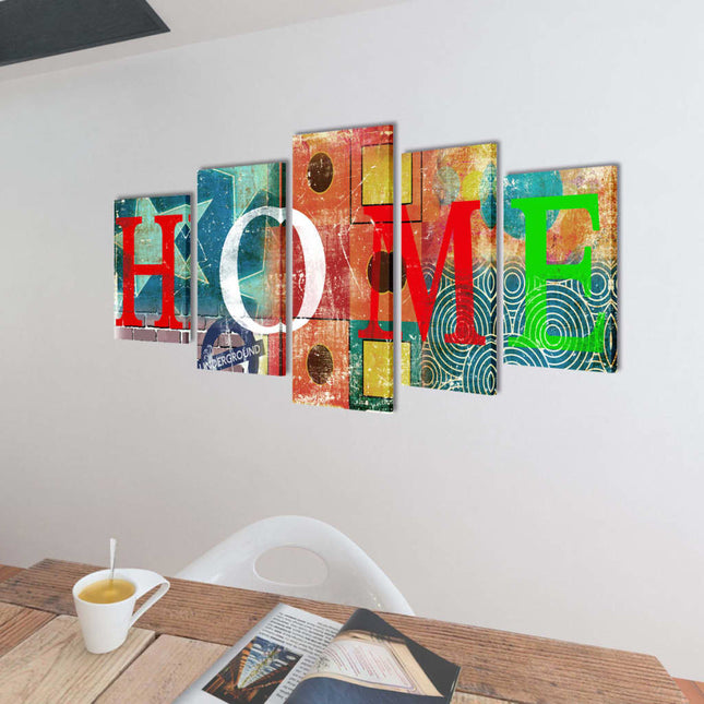 Set Stampa su Tela da Muro 5 pz Design Home Colorato 100x50cm