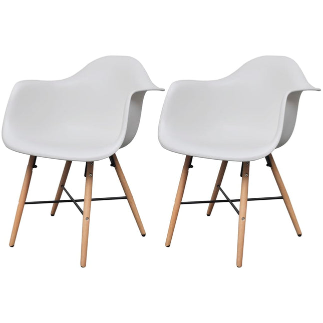 Sedie da Pranzo 2pz Bianche in Plastica e Legno di Faggio