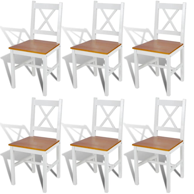 Sedie da Pranzo 6 pz Bianche in Legno di Pino