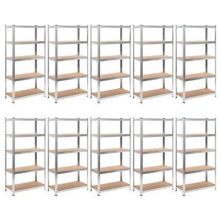 Scaffali Resistenti 5 Strati 10pz Argento Acciaio e Multistrato