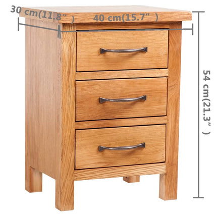 Comodino con 3 Cassetti 40x30x54 cm in Legno Massello di Rovere