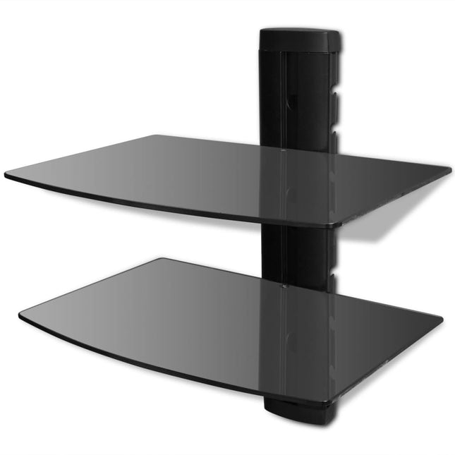 Scaffale con 2 Mensole di Vetro a Muro per DVD Nero