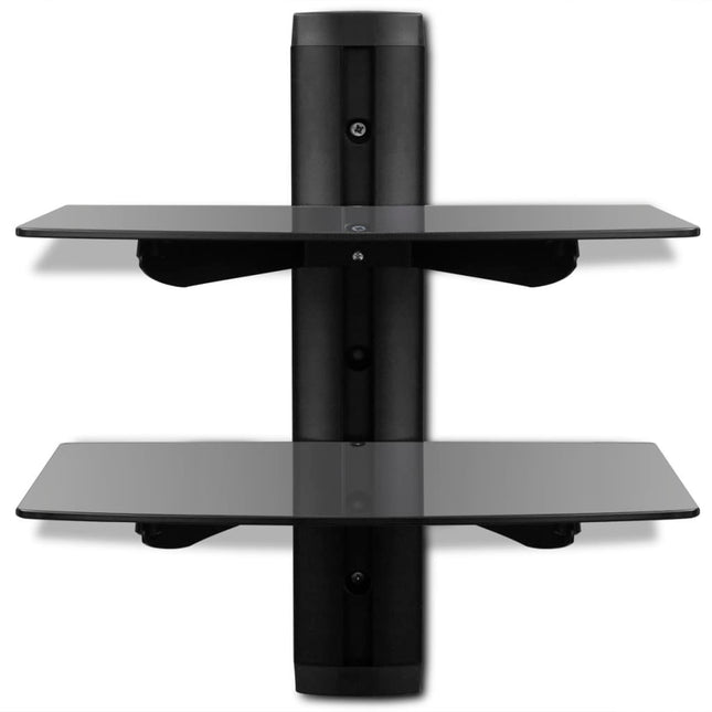 Scaffale con 2 Mensole di Vetro a Muro per DVD Nero