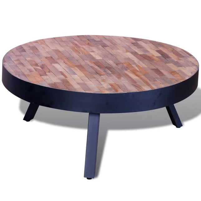 Tavolino da Salotto Rotondo in Legno di Recupero di Teak