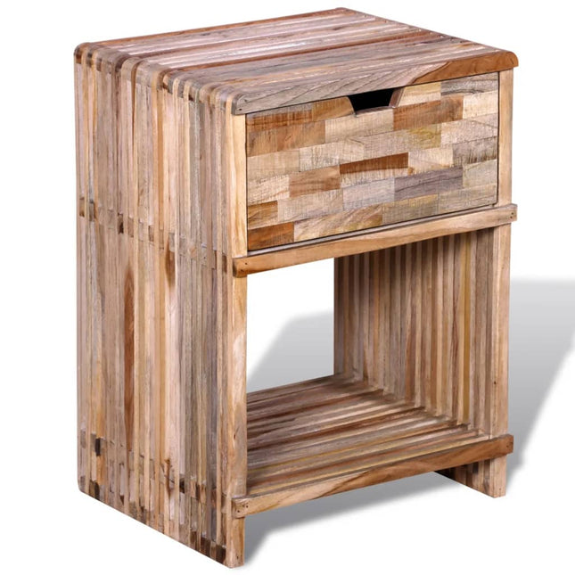 Comodino con Cassetto in Legno di Recupero di Teak
