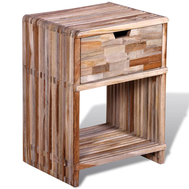 Comodino con Cassetto in Legno di Recupero di Teak