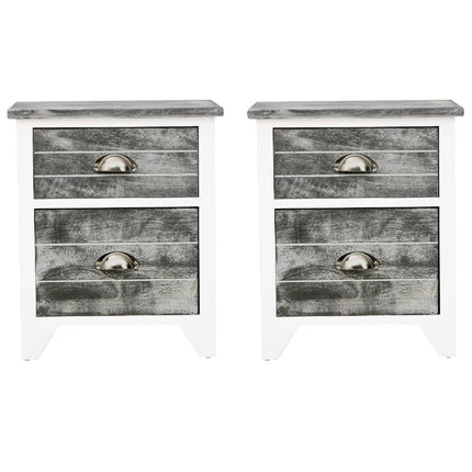 Comodini Set 2 pz con 2 Cassetti Grigio e Bianco