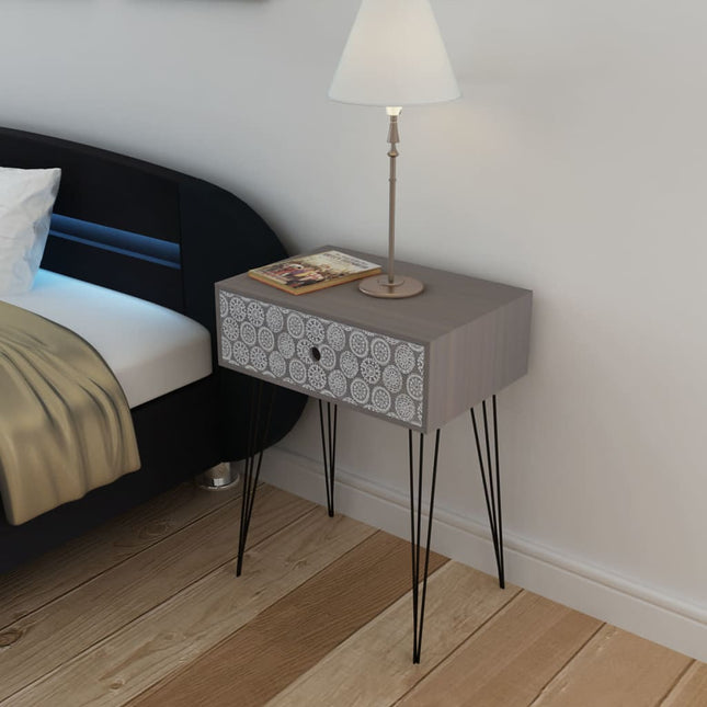 Comodino con 1 Cassetto Rettangolare Grigio