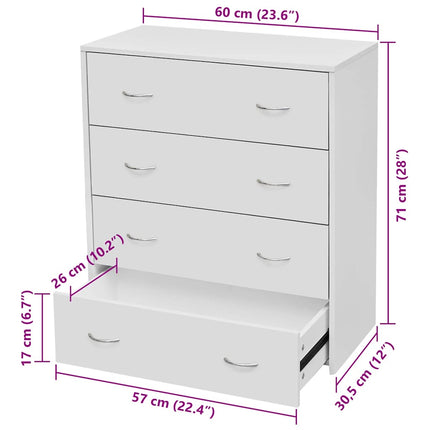 Credenza con 4 Cassetti 60x30,5x71 cm Bianca