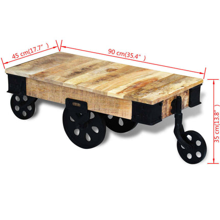 Tavolino da Salotto con Ruote in Legno di Mango Grezzo