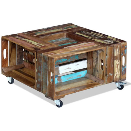Tavolino da Salotto in Legno Massello Anticato 70x70x35 cm