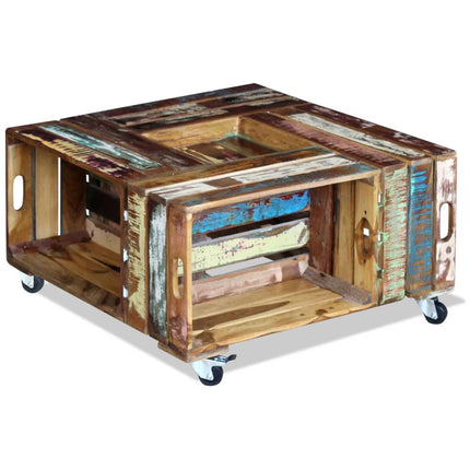 Tavolino da Salotto in Legno Massello Anticato 70x70x35 cm