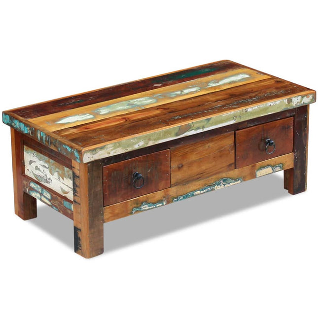 Tavolino da CaffÃ¨ con Cassetti in Legno Recuperato 90x45x35 cm