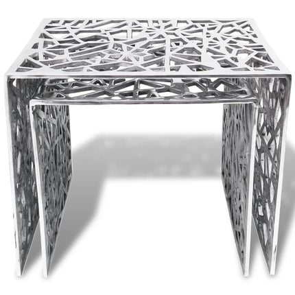 Set 2 Tavolini Quadrati Alluminio Argento