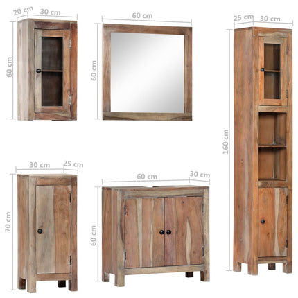 Set da Bagno 5 pz in Legno Massello di Acacia
