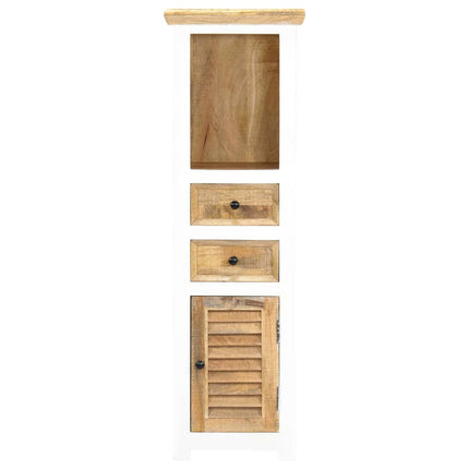 Credenza Bianca e Marrone 40x30x128 cm in Legno di Mango Grezzo