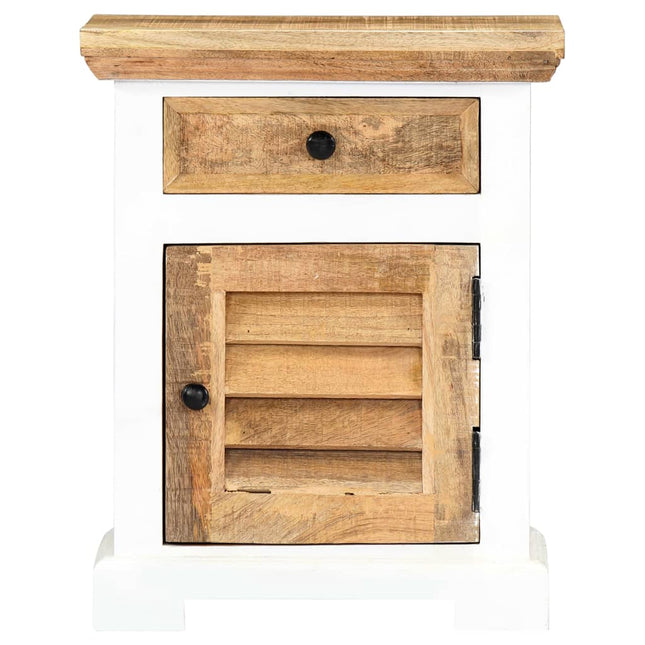 Comodino Bianco e Marrone 40x30x50 cm in Legno di Mango Grezzo