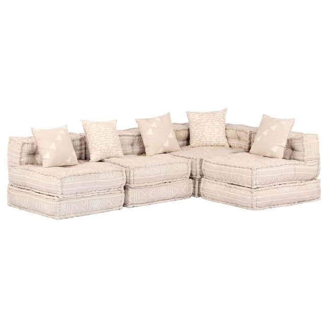 Pouf Modulare a 4 Posti Beige in Tessuto