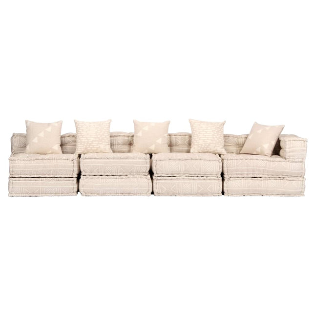 Pouf Modulare a 4 Posti Beige in Tessuto