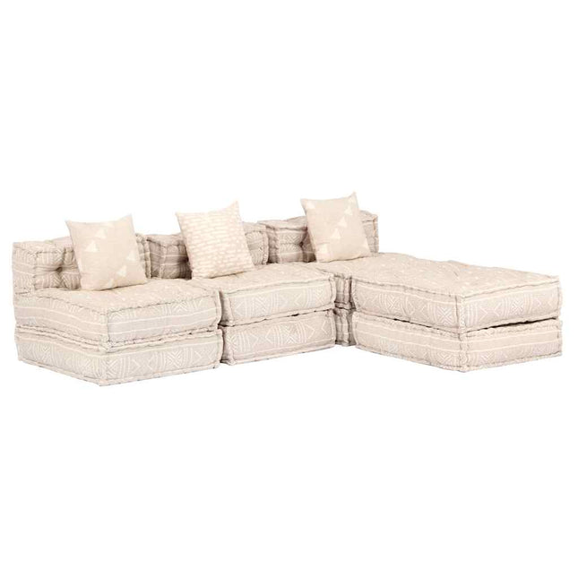 Pouf Modulare a 3 Posti Beige in Tessuto