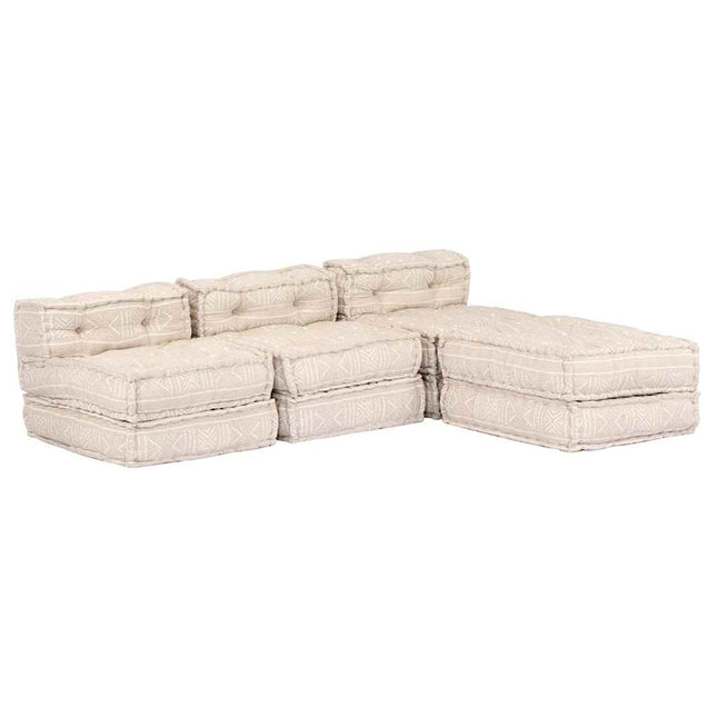 Pouf Modulare a 3 Posti Beige in Tessuto