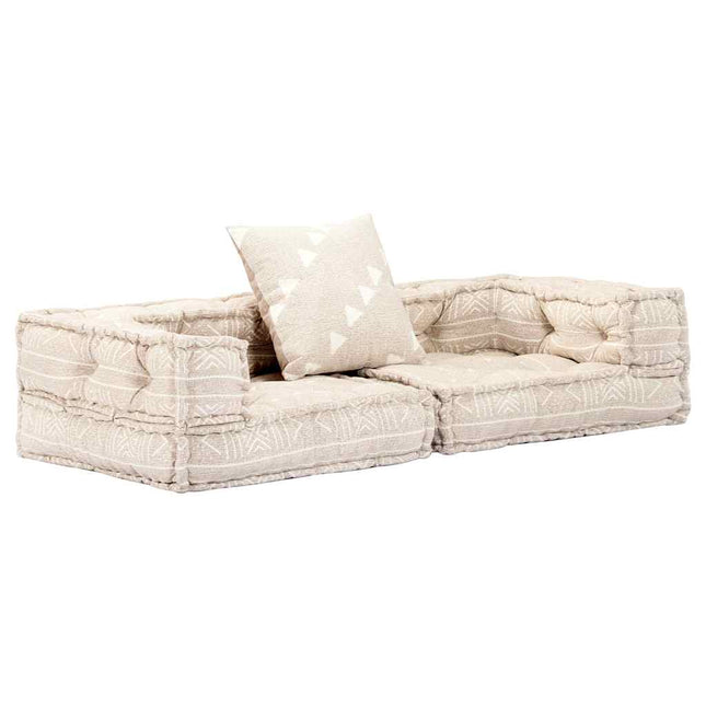 Pouf Modulare a 2 Posti Beige in Tessuto
