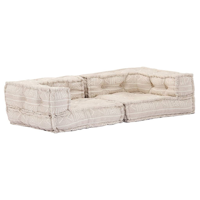 Pouf Modulare a 2 Posti Beige in Tessuto