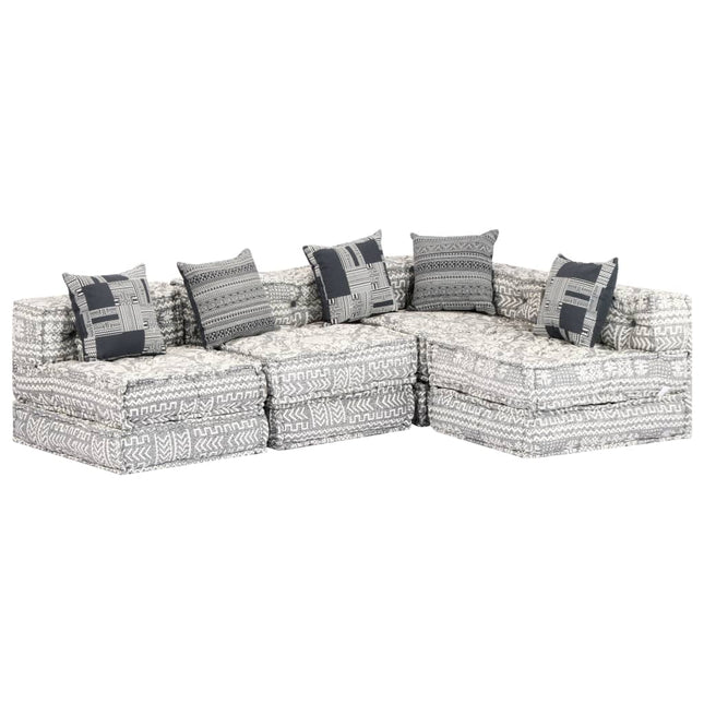 Pouf Modulare a 4 Posti Grigio Chiaro in Tessuto