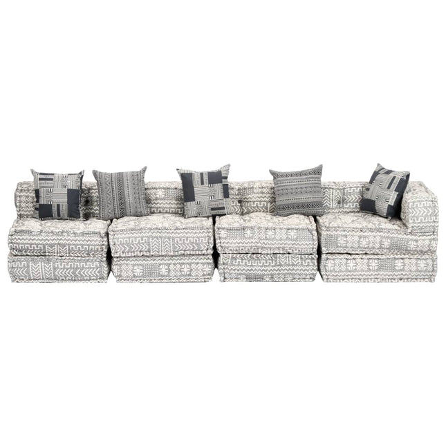 Pouf Modulare a 4 Posti Grigio Chiaro in Tessuto