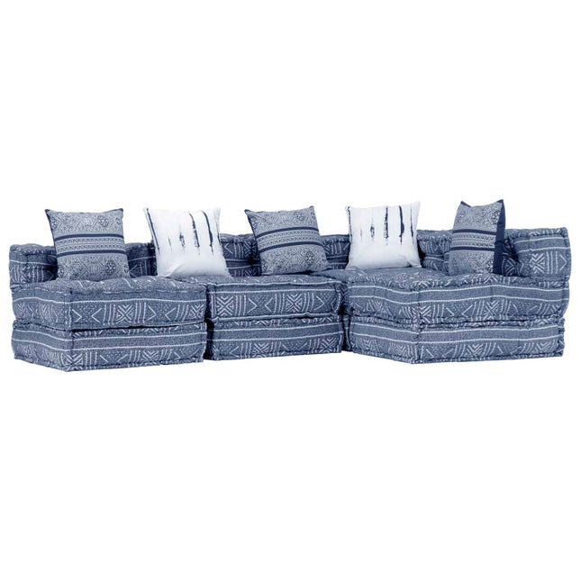 Pouf Modulare a 4 Posti Indaco in Tessuto