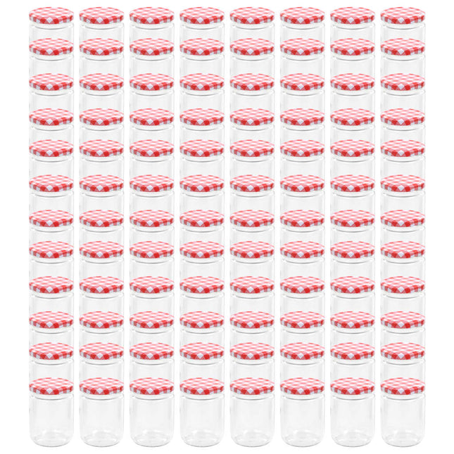 Vasi Marmellata in Vetro Coperchio Bianco e Rosso 96 pz 230 ml