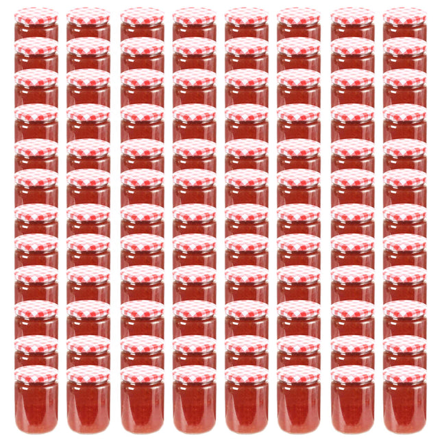 Vasi Marmellata in Vetro Coperchio Bianco e Rosso 96 pz 230 ml