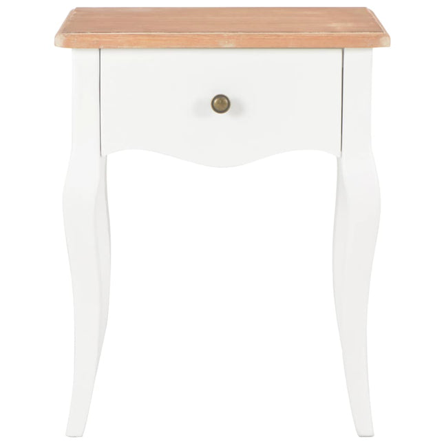 Comodino Bianco e Marrone 40x30x50 cm in Legno Massello di Pino