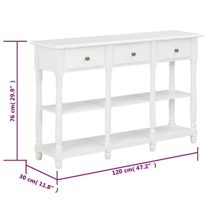 Tavolo Consolle Bianco 120x30x76 cm in MDF