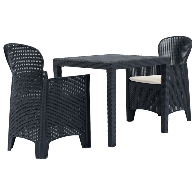 Set da BistrÃ² 3 pz in Plastica Stile Rattan Antracite