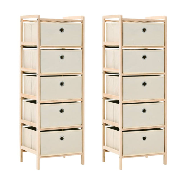 Scaffali con 5 Cesti in Tessuto 2 pz in Legno di Cedro Beige