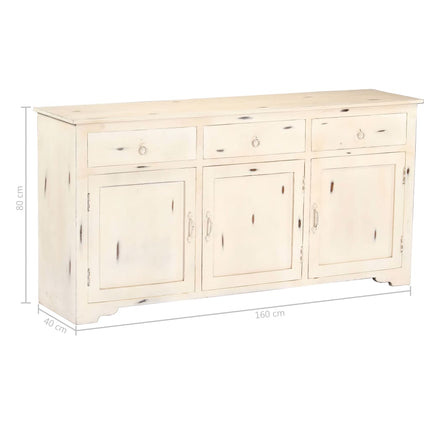 Credenza Bianca 160x40x80 cm Legno Massello di Mango