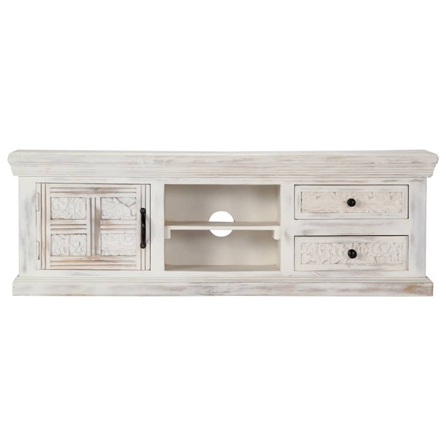 Mobile Porta TV Bianco 120x30x40 cm in Legno Massello di Mango