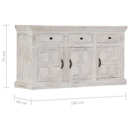 Credenza Bianca 140x40x74 cm in Legno Massello di Mango
