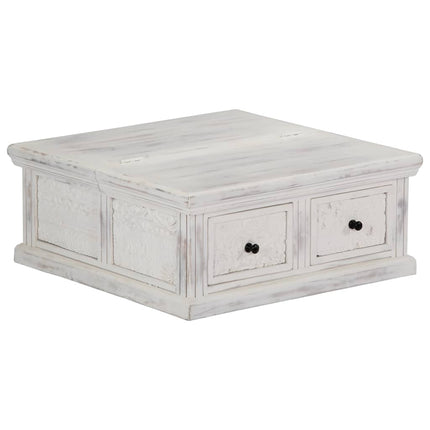 Tavolino da Salotto Bianco 70x70x30 cm Legno Massello di Mango