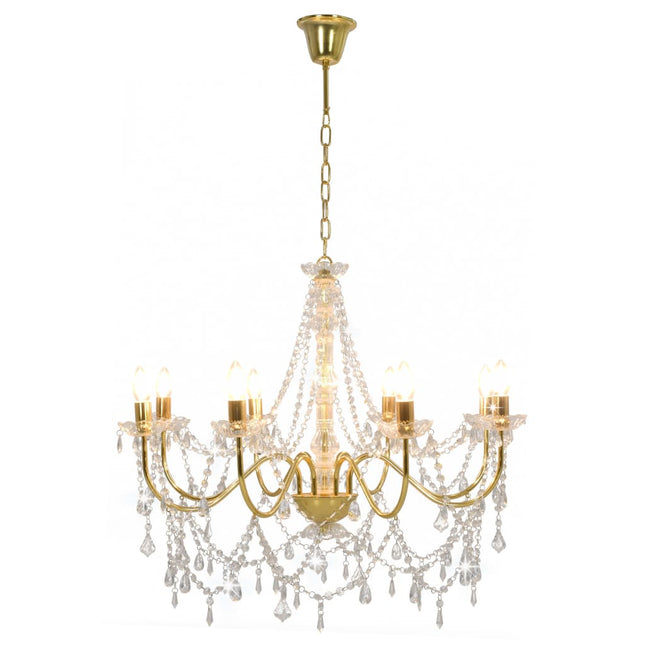 Lampadario con Perline Dorato 8 Lampadine E14