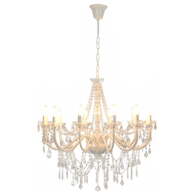 Lampadario con Perline Bianco 12 Lampadine E14