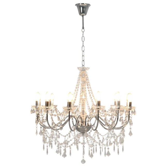 Lampadario con Perline Argento 12 Lampadine E14