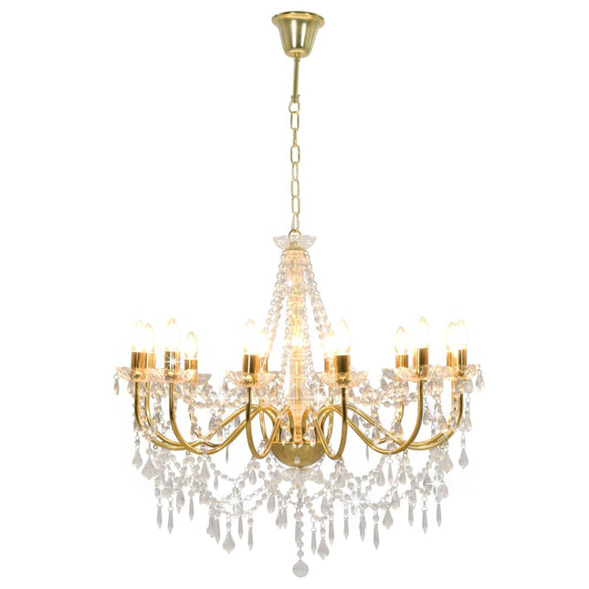 Lampadario con Perline Dorato 12 Lampadine E14